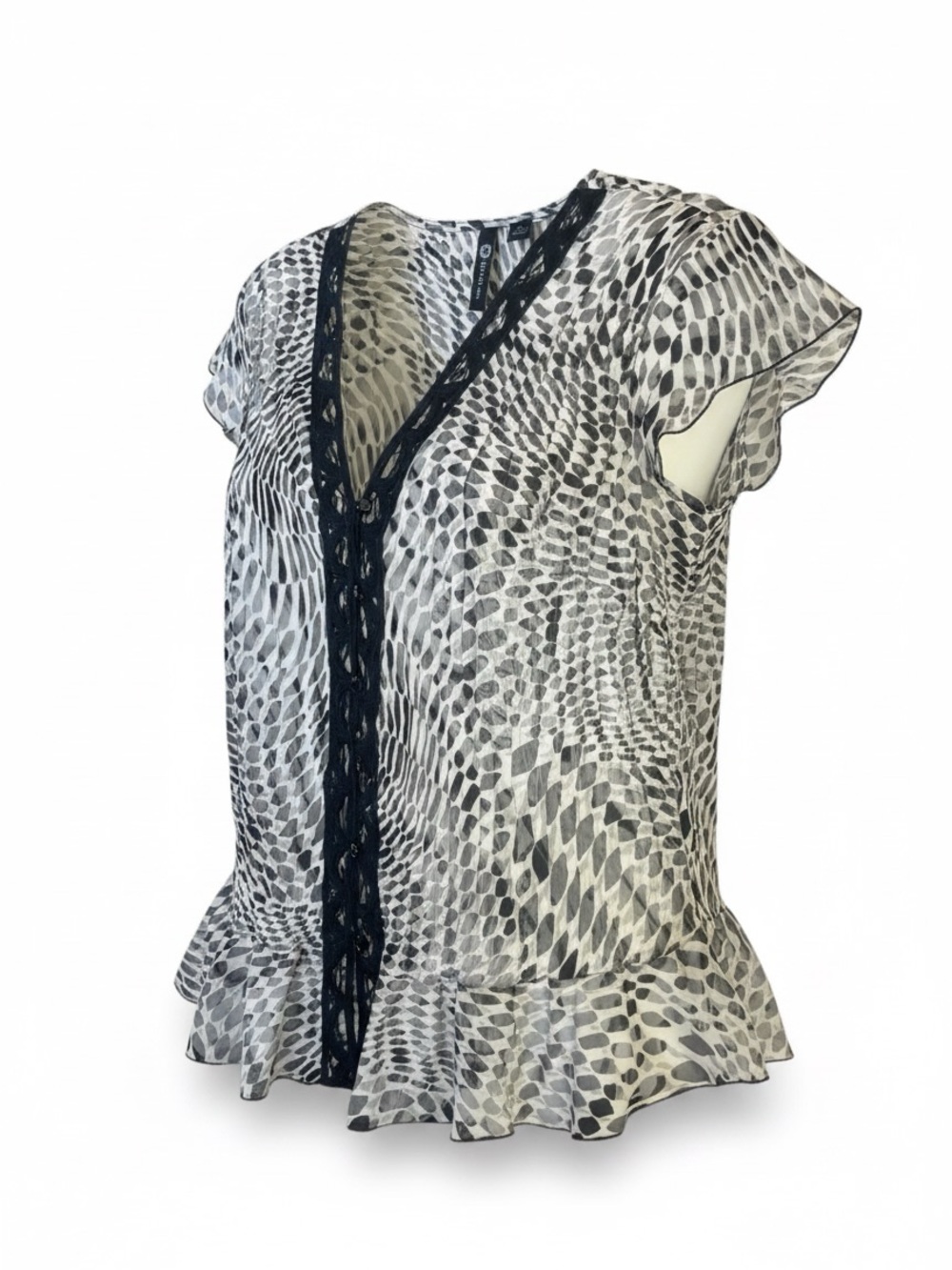 Milano Vintage Y2K Geometric Animal Print Lace V-Neck Blouse | Size L | like new - Picture 4 of 6